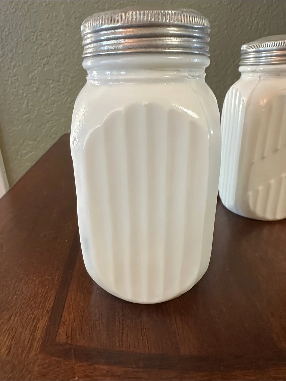 Vintage 1930s Anchor Hocking Vitrock White Milk Glass Range Shakers - Set of 2
